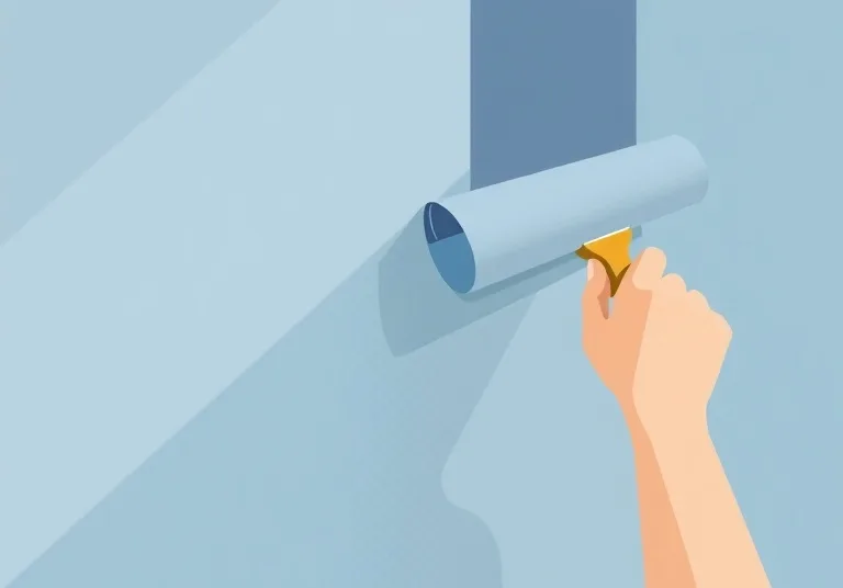 Pose de papier peint, rouleau et brosse à maroufler
